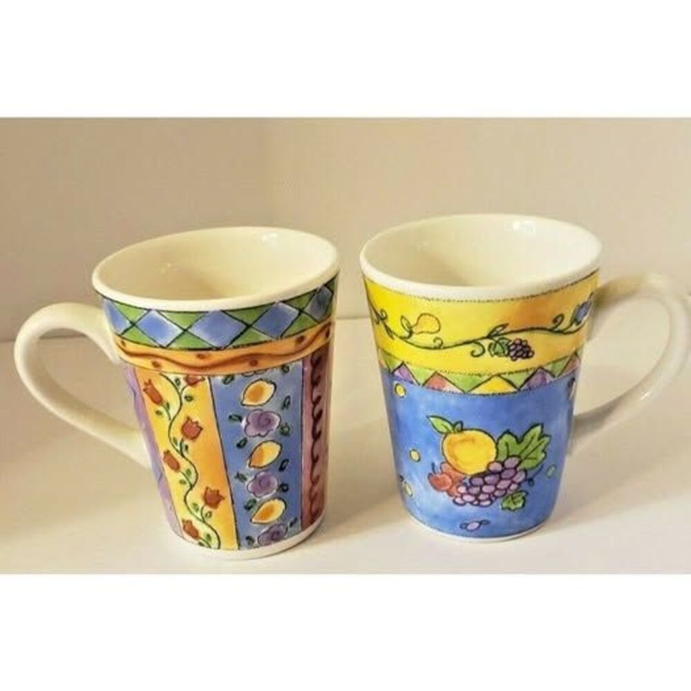 Sango Sangria Nectarines and Apple Sauce Coffee Mugs Sue Zipkin x2
